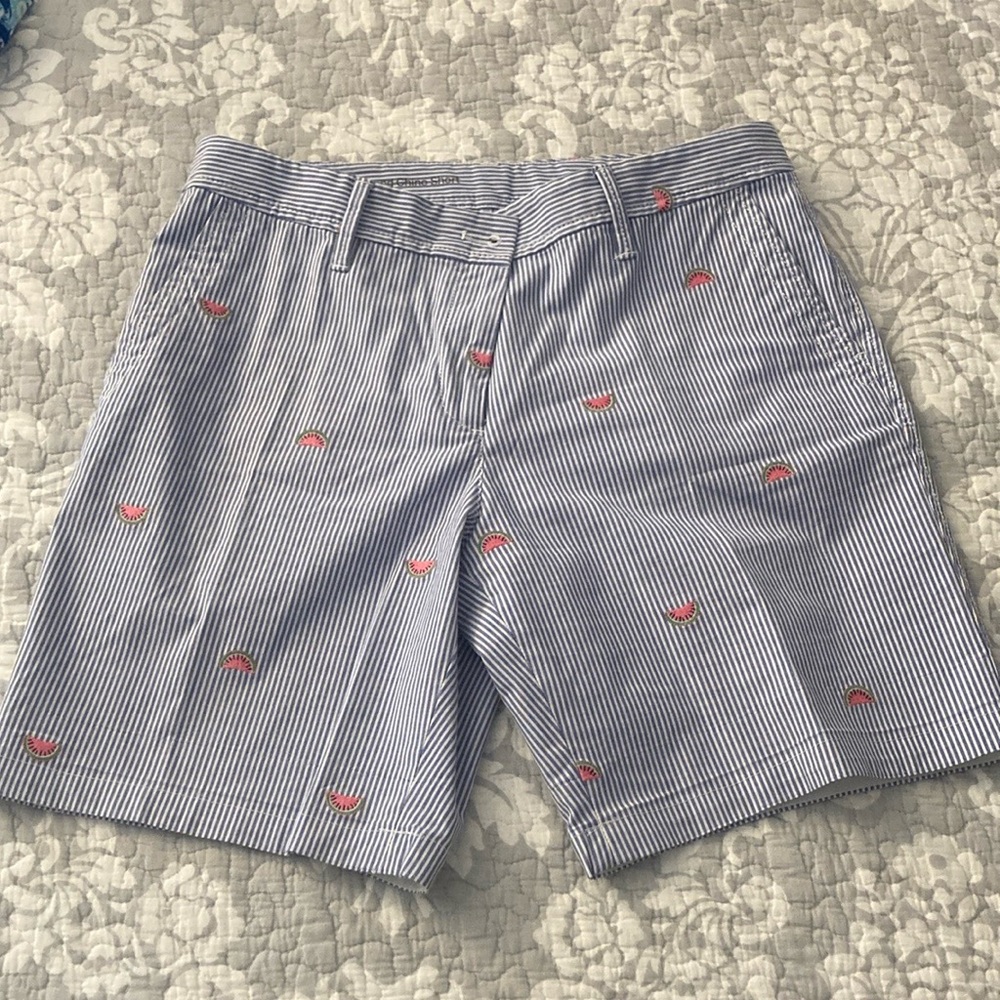 Talbots Blue and White Striped Girlfriend Chino Shorts